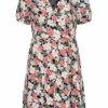 ONLY Damen Volant Kleid Mit V-Neck Und Blumen Print Schwarz Multicolor