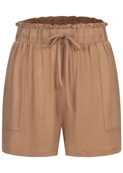 Pieces Damen High-Waist Frill Viskose Shorts Mit Tunnelzug 2-Pockets Tigers Eye Braun