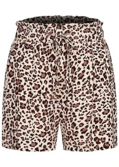 Pieces Damen High-Waist Frill Viskose Shorts Mit Tunnelzug 2-Pockets Buttercream Beige