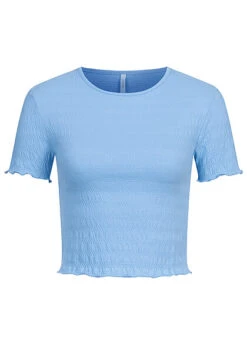 ONLY Damen Kurzes Struktur Frill T-Shirt All Aboard Blau