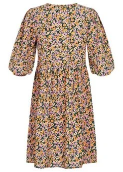 VILA Damen 3/4 Arm V-Neck Viskose Kleid Mit Knopfleiste & Blumen Print Schwarz Mc -Onlyy Kleidung Geschaft 22040637 2