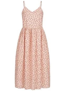 VILA Damen V-Neck Midi Kleid Blumen Print Smoke Rose
