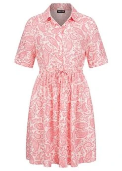 Pieces Damen 1/2 Arm Viskose Blusenhemdkleid Mit Paisley Print & Taillenzug Strawberry