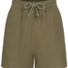 ONLY Damen High-Waist Struktur Shorts 2-Pockets Tunnelzug Deep Lichen Oliv Grün