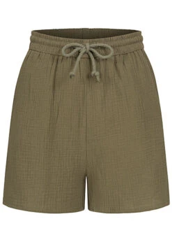 ONLY Damen High-Waist Struktur Shorts 2-Pockets Tunnelzug Deep Lichen Oliv Grün