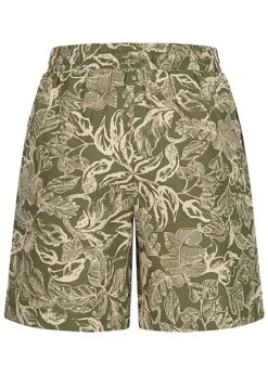 VILA Damen High-Waist Leinen Shorts 2-Pockets Tunnelzug Tropical Print Beige Grün -Onlyy Kleidung Geschaft 22040771 2