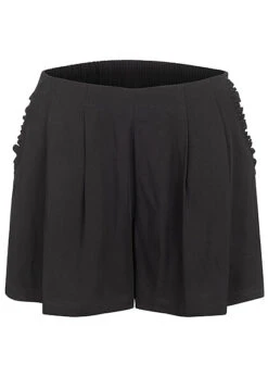 VILA Damen Viskose Shorts Mit Seitl. Rüschendetails 2-Pockets Schwarz