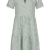 ONLY Damen NOOS Kleid Mit V-Neck Und Kurzarm All Over Print Grün Weiss
