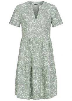 ONLY Damen NOOS Kleid Mit V-Neck Und Kurzarm All Over Print Grün Weiss