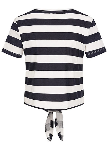 ONLY Damen T-Shirt Mit Knotendetail Und Streifen Navy Blau Weiss 2 ONLY Damen T-Shirt Mit Knotendetail Und Streifen Navy Blau Weiss – Bild 2