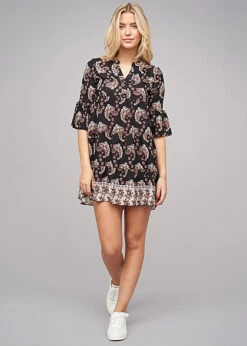 Cloud5ive Damen Paisley Kleid Mit V-Neck Und All Over Print Schwarz -Onlyy Kleidung Geschaft 22046295 2