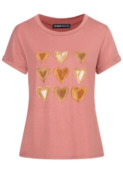 Cloud5ive Damen T-Shirt Mit Herzen Print Alt Rosa