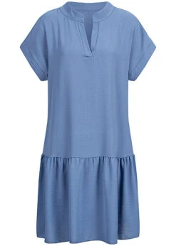 Styleboom Fashion Damen V-Neck Stufenkleid Jeans Blau