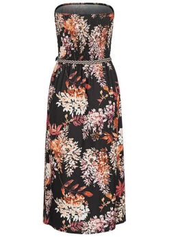 Styleboom Fashion Damen Bandeau Kleid Mit Flechtgürtel Blumen 2-Pockets Schwarz Mc -Onlyy Kleidung Geschaft 22046469 2
