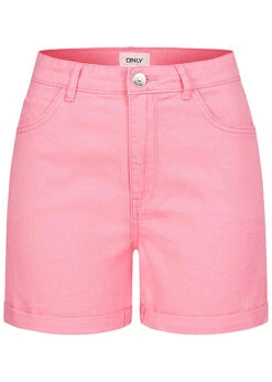 ONLY Damen High-Waist Mom Fit Jeans Shorts Mit Beinumschlag 5-Pockets Sachet Pink