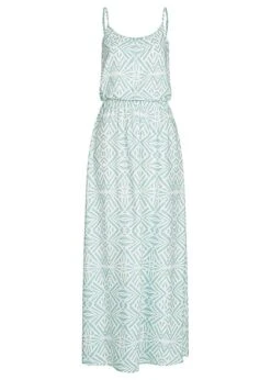 ONLY Damen Viskose Maxikleid Taillengummibund Grafik Print Verstellb.Träger Pastel Türkis