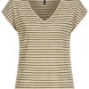 ONLY Damen V-Neck Glitter Lurex T-Shirt Mit Streifen Muster Mermaid Oliv Beige