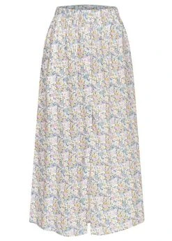 ONLY Damen Viskose Longform Rock Mit Deko Knofleiste AOP Blumen Print Coronet Blau Mc