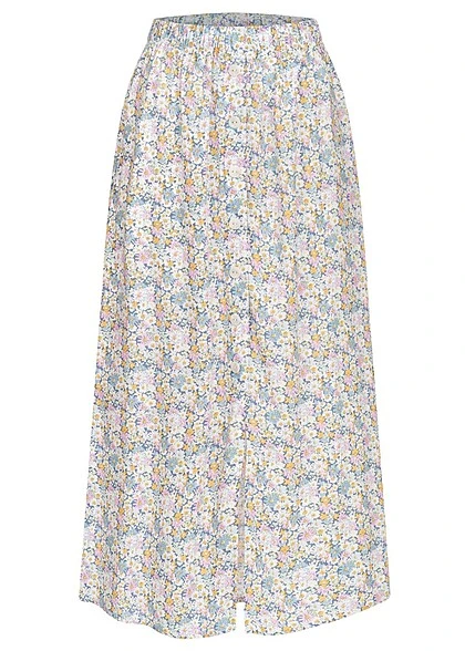 ONLY Damen Viskose Longform Rock Mit Deko Knofleiste AOP Blumen Print Coronet Blau Mc 1 ONLY Damen Viskose Longform Rock Mit Deko Knofleiste AOP Blumen Print Coronet Blau Mc
