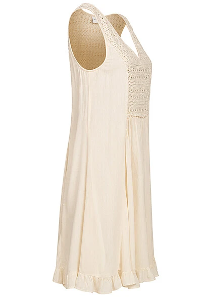 VILA Damen V-Neck Struktur Häkelkleid Mit Lochmuster Birch Beige 2 VILA Damen V-Neck Struktur Häkelkleid Mit Lochmuster Birch Beige – Bild 2