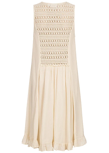 VILA Damen V-Neck Struktur Häkelkleid Mit Lochmuster Birch Beige 3 VILA Damen V-Neck Struktur Häkelkleid Mit Lochmuster Birch Beige – Bild 3