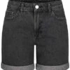 VILA Damen High-Waist Denim Shorts Mit Beinumschlag 5-Pockets Schwarz