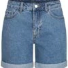 VILA Damen High-Waist Denim Shorts Mit Beinumschlag 5-Pockets Hellblau Denim