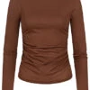 Noisy May Damen NOOS Modal Longsleeve Mit Raffdetail Cappuccino Braun