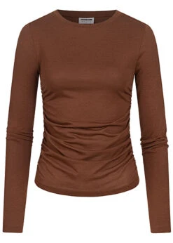 Noisy May Damen NOOS Modal Longsleeve Mit Raffdetail Cappuccino Braun