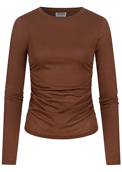 Noisy May Damen NOOS Modal Longsleeve Mit Raffdetail Cappuccino Braun 1 Noisy May Damen NOOS Modal Longsleeve Mit Raffdetail Cappuccino Braun