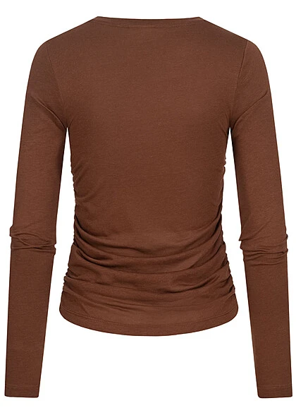 Noisy May Damen NOOS Modal Longsleeve Mit Raffdetail Cappuccino Braun 3 Noisy May Damen NOOS Modal Longsleeve Mit Raffdetail Cappuccino Braun – Bild 3