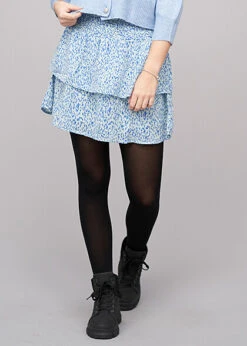 ONLY Damen Mini Smock Stufenrock 3-lagig AOP Punkte Gray Mist Blau