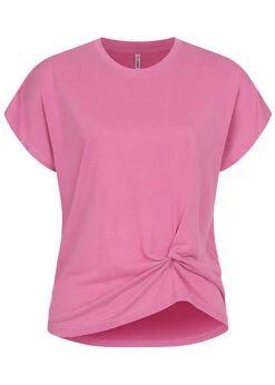 ONLY Damen T-Shirt Mit Knotendetail Vorn Super Pink