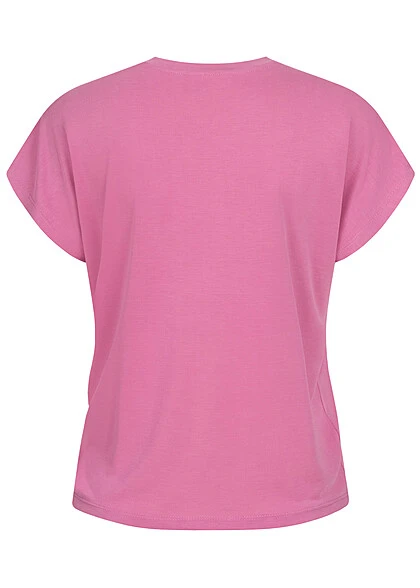 ONLY Damen T-Shirt Mit Knotendetail Vorn Super Pink 2 ONLY Damen T-Shirt Mit Knotendetail Vorn Super Pink – Bild 2