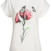Cloud5ive Damen Viskose T-Shirt Mit Rosen Print Weiss