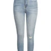 Cloud5ive Damen High-Waist Skinny Jeans Hose Mit Destroy Details 5-Pockets Medium Blau