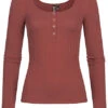 Pieces Damen NOOS Ribbed Longsleeve 4 Druckknöpfe Apple Butter Rot Braun