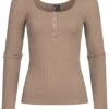 Pieces Damen NOOS Ribbed Longsleeve 4 Druckknöpfe Fossil Braun