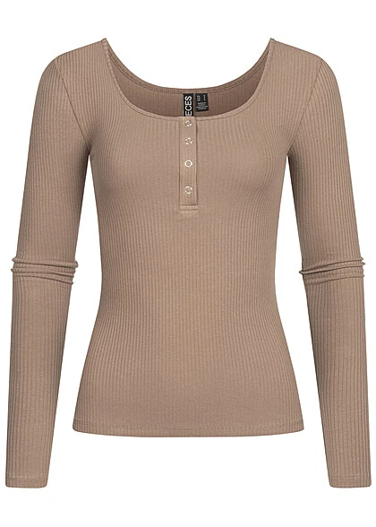 Pieces Damen NOOS Ribbed Longsleeve 4 Druckknöpfe Fossil Braun 1 Pieces Damen NOOS Ribbed Longsleeve 4 Druckknöpfe Fossil Braun