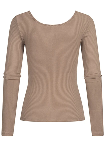 Pieces Damen NOOS Ribbed Longsleeve 4 Druckknöpfe Fossil Braun 2 Pieces Damen NOOS Ribbed Longsleeve 4 Druckknöpfe Fossil Braun – Bild 2