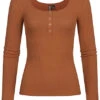 Pieces Damen NOOS Ribbed Longsleeve 4 Druckknöpfe Mocha Bisque Braun
