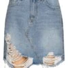 VILA Damen High-Waist Denim Mini Destroy Rock Medium Blau Denim