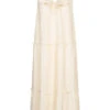 VILA Damen Midi V-Neck Trägerkleid In Stufenoptik Birch Beige