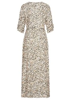 VILA Damen 3/4 Arm V-Neck Viskose Kleid Mit Blumen Print & Bindegürtel Asphalt Grau -Onlyy Kleidung Geschaft 22060132 3