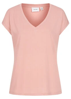 VILA Damen NOOS Tencel Modal V-Neck T-Shirt Misty Rosa