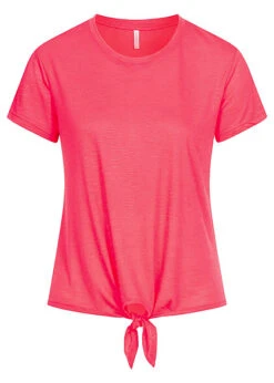 ONLY Damen Basic T-Shirt Mit Bindedetail Zum Knoten Vorne Geranium Dunkel Pink