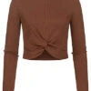 Noisy May Damen NOOS Leichter Longsleeve Pullover Mit Drehdetail Vorne Cappuccino