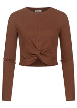 Noisy May Damen NOOS Leichter Longsleeve Pullover Mit Drehdetail Vorne Cappuccino