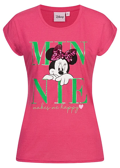 Seventyseven Lifestyle Damen Disney T-Shirt Minnie Mouse Print Pink Grün 1 Seventyseven Lifestyle Damen Disney T-Shirt Minnie Mouse Print Pink Grün