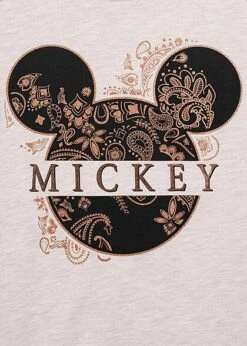 Seventyseven Lifestyle Damen Disney T-Shirt Mickey Mouse Print Beige Melange Schwarz -Onlyy Kleidung Geschaft 22069030 2